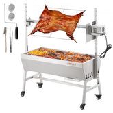 Stainless steel rotisserie grill with adjustable height, 42W motor, and large cooking capacity.
