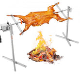Stainless steel Bostome 56" electric BBQ rotisserie grill kit with adjustable height and 132lb capacity.