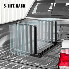 Heavy-duty steel truck rack with foam padding, designed to transport up to five windshields.
