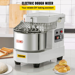 Stainless steel 8.5Qt dough mixer with dual rotation and 450W motor for efficient mixing.