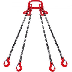 Bostome G80 1/4" x 5' lifting chain sling with four adjustable legs and grab hooks.