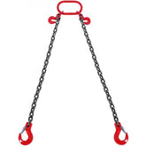 Red G80 2-leg lifting chain sling, 5/16" x 6 ft, with grab hooks.