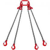 Red 3/8-inch x 10-foot G80 4-leg chain sling with grab hooks.