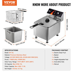Bostome Commercial Electric Deep Fryer with a 12Qt capacity and stainless steel construction.