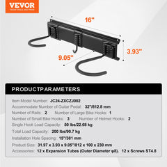 Bostome 4-bike wall mount storage rack with adjustable hooks and sturdy steel construction.