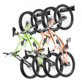 Bostome 4-bike wall mount storage rack with adjustable hooks for various bike sizes.