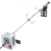 Stainless steel rotisserie kit with a 39-inch spit rod and 26 lbs capacity for outdoor grilling.