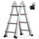 Bostome 13 FT A-Frame Telescoping Ladder with dual wheels and non-slip design for stability.