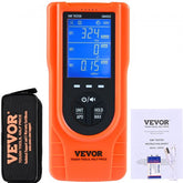 Handheld rechargeable EMF meter with LCD display for detecting electric, magnetic, and RF fields.