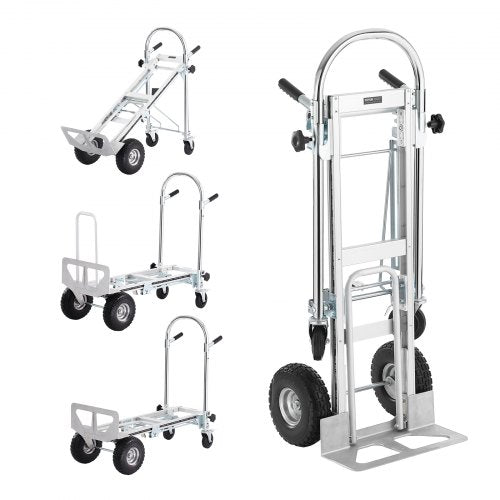Aluminum folding hand truck with 1000 lbs capacity, four modes, and solid PU wheels.