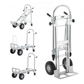 Aluminum folding hand truck with 1000 lbs capacity, four modes, and solid PU wheels.