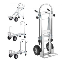 Aluminum folding hand truck with 1000 lbs capacity, four modes, and solid PU wheels.