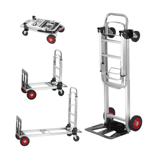 Aluminum folding hand truck with 400 lbs capacity, 2-in-1 design, and durable rubber wheels.