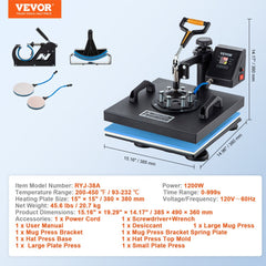 Bostome 6-in-1 heat press machine with a 15"x15" swing away design and digital controls.