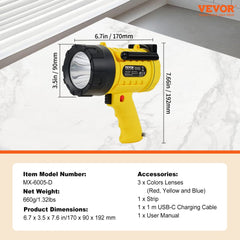 Bostome rechargeable spotlight flashlight with USB-C, 1,000,000 lumens and IP67 waterproof rating.