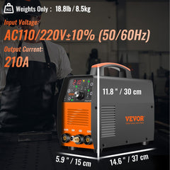 Bostome 210A TIG welder with dual voltage, HF TIG, Stick, and Clean modes for versatile welding.