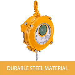 Retractable tool holder with durable steel, adjustable tension, and safety hook for secure suspension.