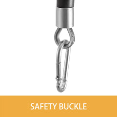 Retractable tool holder with durable steel, adjustable tension, and safety hook for tool suspension.