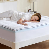 Queen 4-inch gel memory foam mattress topper with detachable cover and storage pocket.