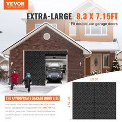Thermal insulated garage door screen, 8.3 x 7.15 ft, installed on a double-car garage door.