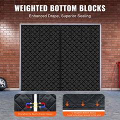 Thermal insulated garage door screen, 8.3 x 7.15 ft, with weighted bottom and magnetic seals.