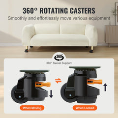 Set of four 2.5-inch heavy-duty leveling casters with 360-degree swivel and locking mechanism.