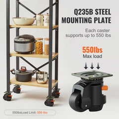Set of four 2.5-inch heavy-duty leveling casters with 2200 lbs total capacity.