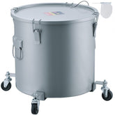 Bostome 16-gallon fryer grease bucket made of carbon steel with a secure lid and detachable casters.