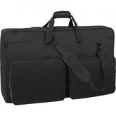 Black padded DJ mixer gig bag with shoulder strap and side pockets.