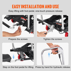 Black steel hydraulic lift table cart with a 500 lbs capacity and 28.5-inch lift height.