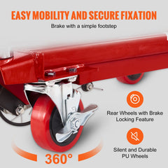Red hydraulic lift table cart with a 28.5-inch lift and 500 lbs capacity.