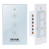 WiFi smart light dimmer switch with touch panel, WiFi icon, and dimming controls.