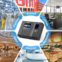 Bostome Fingerprint Time Clock features a 2.8-inch screen and supports fingerprint, PIN, and RFID.