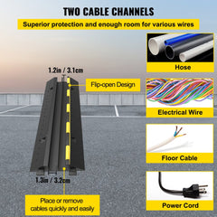 A 5-pack of black rubber cable protector ramps with two 1.3-inch channels, flip-open design, and modular interlocking.