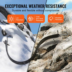 50 heavy-duty flat bungee cords with S-hooks, shown in snowy and rocky terrain.