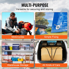 Bostome 20-piece flat bungee cord set with heavy-duty straps and steel S-hooks for secure holding.