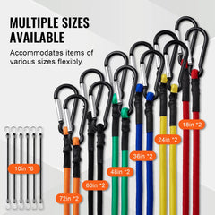 Bostome 30-piece bungee cord set with heavy-duty straps and steel carabiners in various sizes.