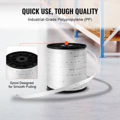 White Bostome polyester pull tape, 3/4" x 528', with printed strength markings and smooth finish.