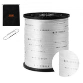 White 5/8-inch polyester pull tape on a 630-foot spool with strength markings, storage bag, and clip.