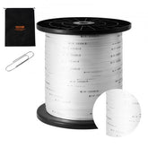 White 1/2-inch polyester pull tape on a black spool with printed markings, storage bag, and paper clip.