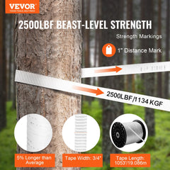 Bostome white polyester pull tape, 3/4" x 1053', with 2500 lbf tensile strength and markings.