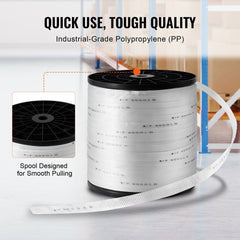 1-inch white polyester pull tape on a spool, 2103 feet long with 6000 lbf strength.