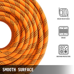 Bostome 7/16" double braid polyester rope, 200ft long with a smooth, anti-skid surface.