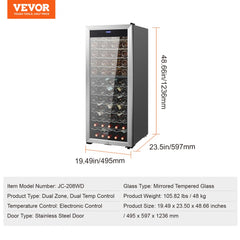Bostome 80-bottle dual zone freestanding wine cooler with LED light lock and stainless steel door.
