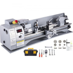 Bostome 8.3" x 31.5" mini metal lathe with 750W variable speed motor, digital display, and included tools.