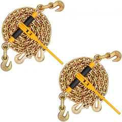 Bostome ratchet load binder and G80 chain kit with adjustable hooks and rubber grip.