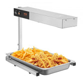 Stainless steel countertop French fry warmer with adjustable height and efficient heating element.