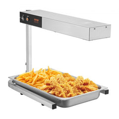 Stainless steel countertop French fry warmer with adjustable height and efficient heating element.