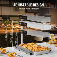 Stainless steel countertop French fry warmer with adjustable height and temperature control.