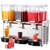 Stainless steel beverage dispenser with three 12L tanks and advanced temperature control.